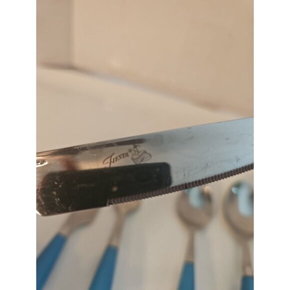 VTG Fiesta Fiestaware 6 Piece Flatware Silverware Place Setting Turquoise - Picture 5 of 6